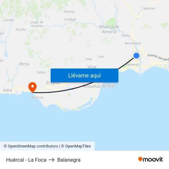 Huércal - La Foca to Balanegra map