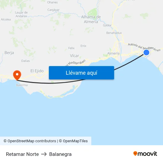 Retamar Norte to Balanegra map