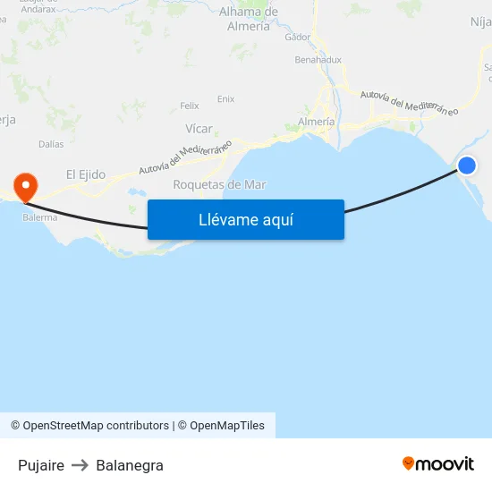 Pujaire to Balanegra map