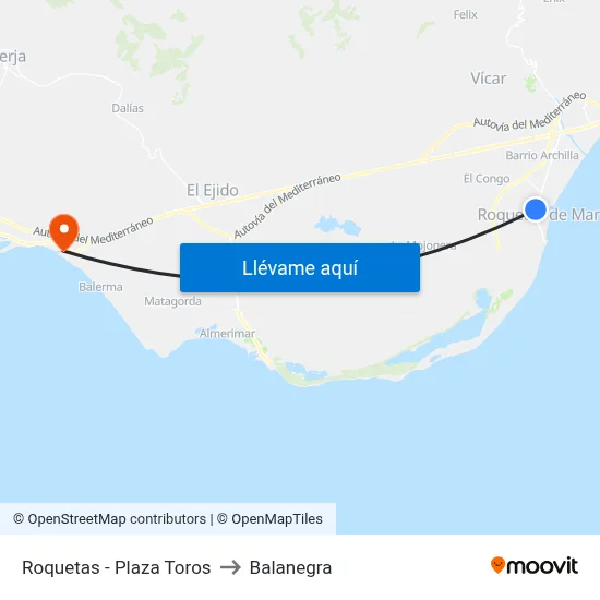 Roquetas - Plaza Toros to Balanegra map