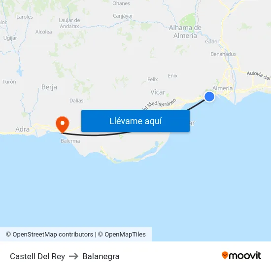 Castell Del Rey to Balanegra map