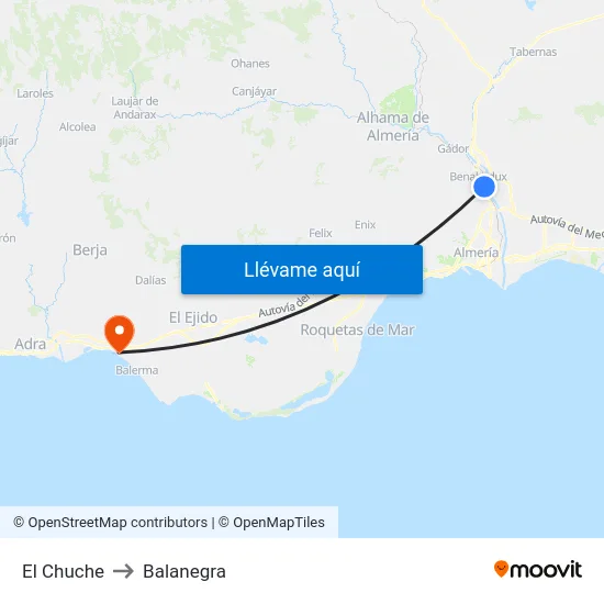 El Chuche to Balanegra map