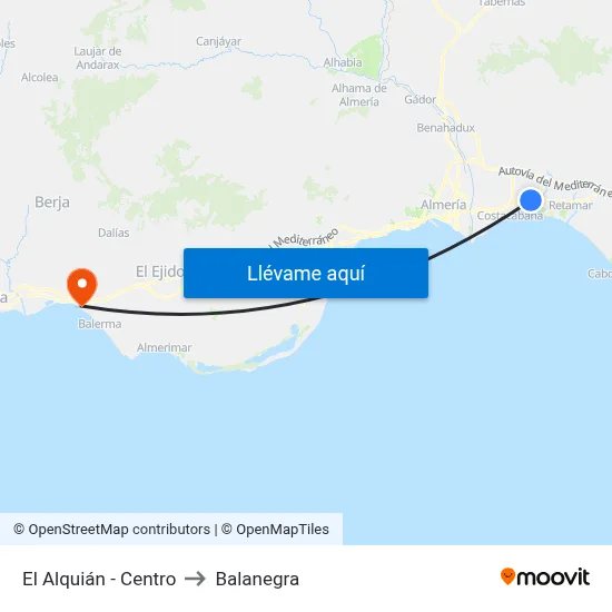 El Alquián - Centro to Balanegra map