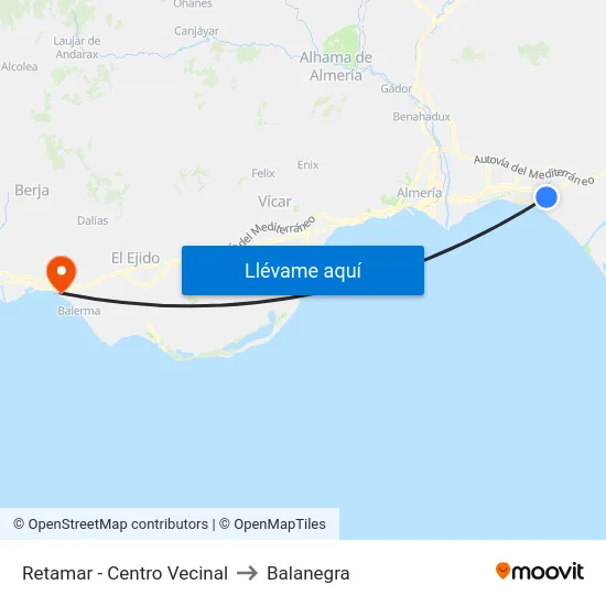Retamar - Centro Vecinal to Balanegra map