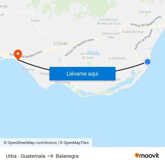 Urba - Guatemala to Balanegra map