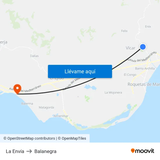 La Envía to Balanegra map