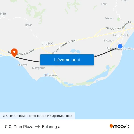 C.C. Gran Plaza to Balanegra map