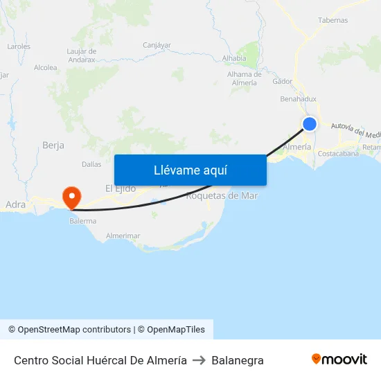 Centro Social Huércal De Almería to Balanegra map