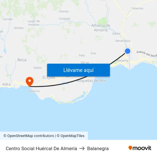 Centro Social Huércal De Almería to Balanegra map