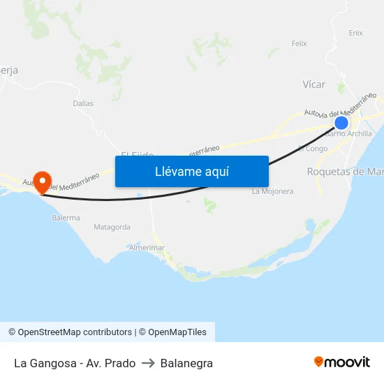 La Gangosa - Av. Prado to Balanegra map