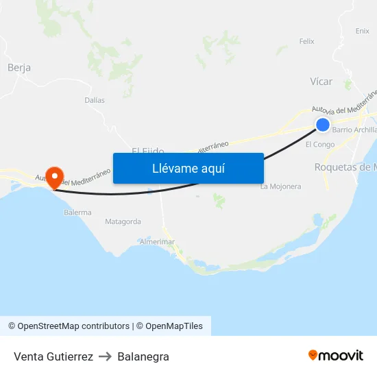 Venta Gutierrez to Balanegra map