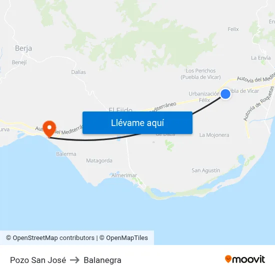 Pozo San José to Balanegra map