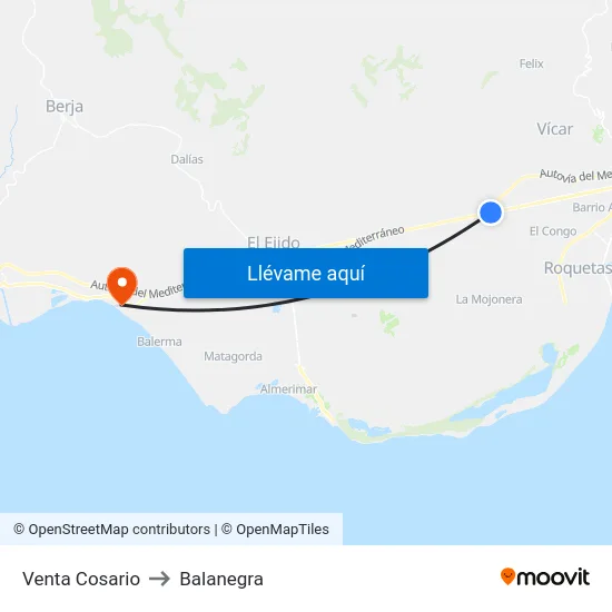 Venta Cosario to Balanegra map