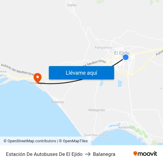 Estación De Autobuses De El Ejido to Balanegra map