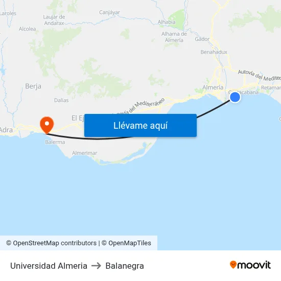 Universidad Almeria to Balanegra map