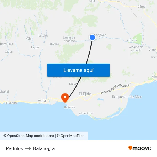Padules to Balanegra map
