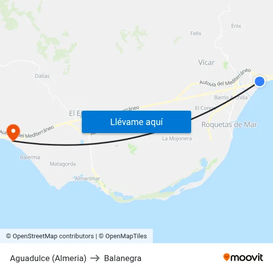 Aguadulce (Almeria) to Balanegra map