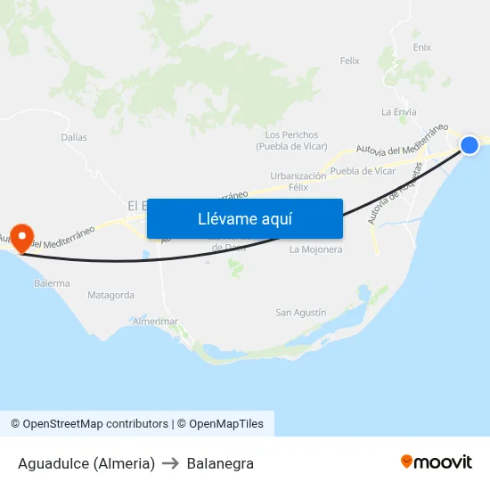 Aguadulce (Almeria) to Balanegra map