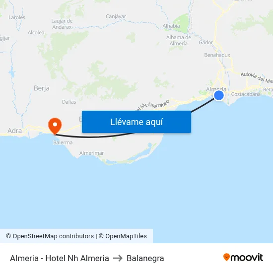 Almeria - Hotel Nh Almeria to Balanegra map