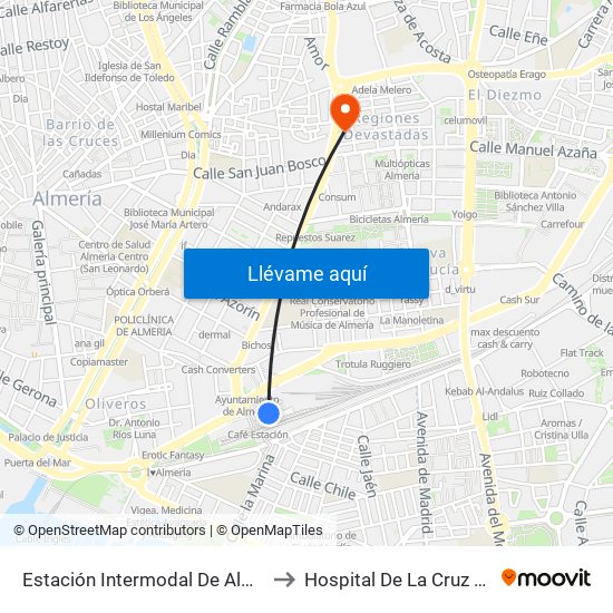 Estación Intermodal De Almería to Hospital De La Cruz Roja map
