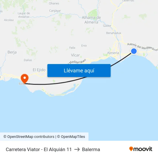 Carretera Viator - El Alquián 11 to Balerma map