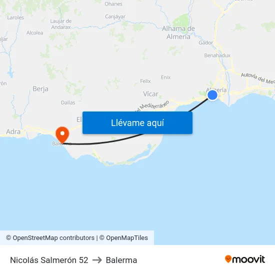 Nicolás Salmerón 52 to Balerma map