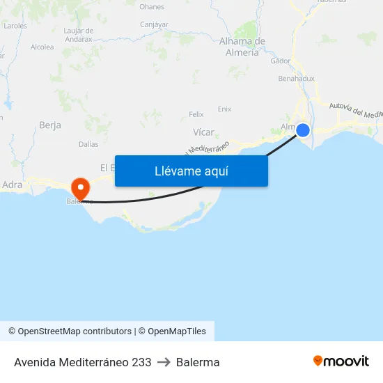 Avenida Mediterráneo 233 to Balerma map