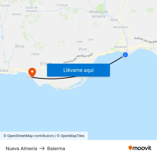Nueva Almería to Balerma map