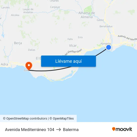 Avenida Mediterráneo 104 to Balerma map