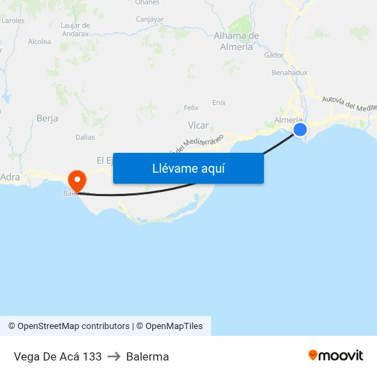 Vega De Acá 133 to Balerma map