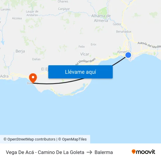 Vega De Acá - Camino De La Goleta to Balerma map