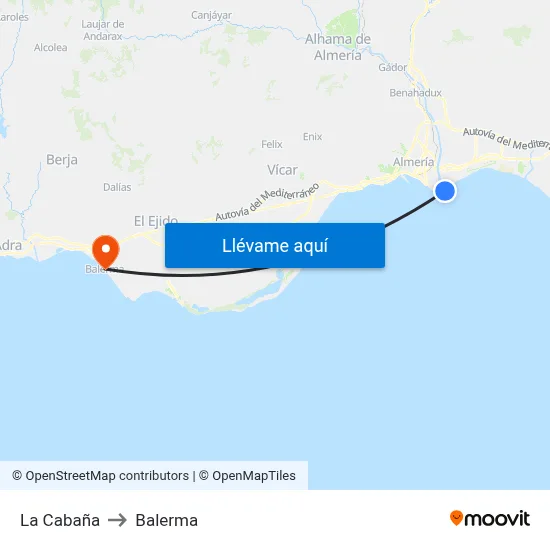 La Cabaña to Balerma map