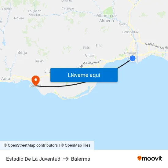 Estadio De La Juventud to Balerma map