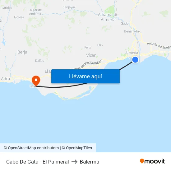 Cabo De Gata - El Palmeral to Balerma map