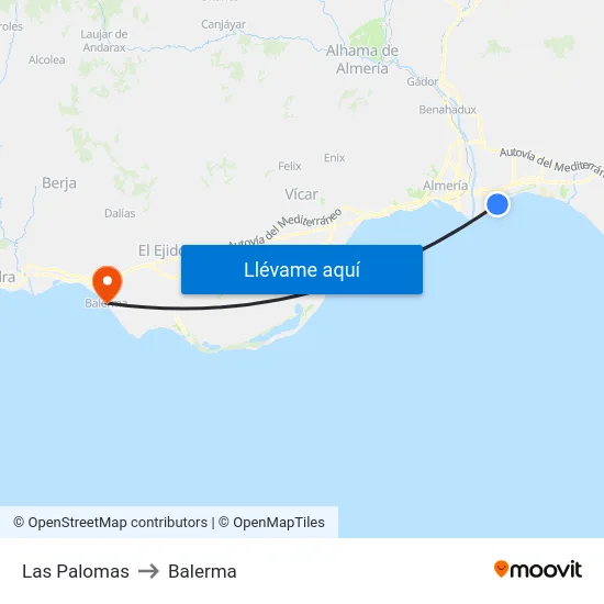 Las Palomas to Balerma map