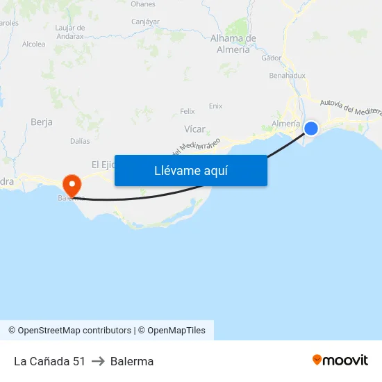 La Cañada 51 to Balerma map