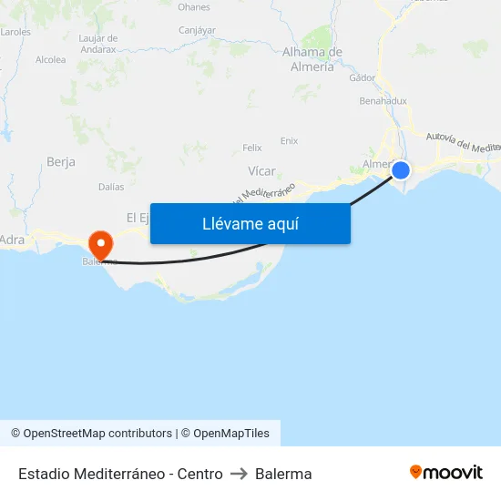 Estadio Mediterráneo - Centro to Balerma map