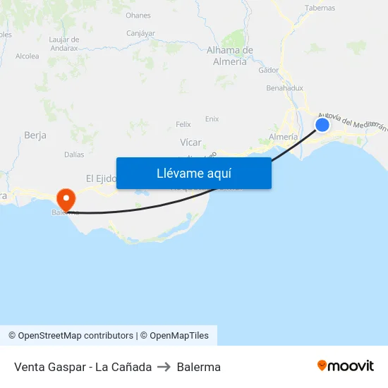 Venta Gaspar - La Cañada to Balerma map