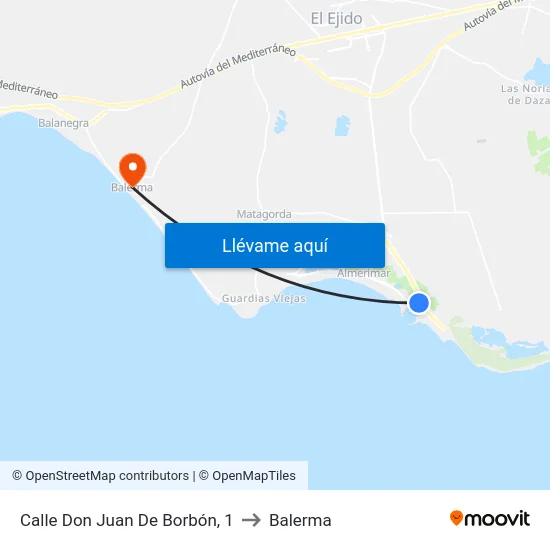 Calle Don Juan De Borbón, 1 to Balerma map