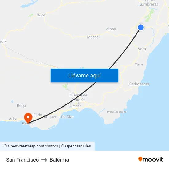 San Francisco to Balerma map
