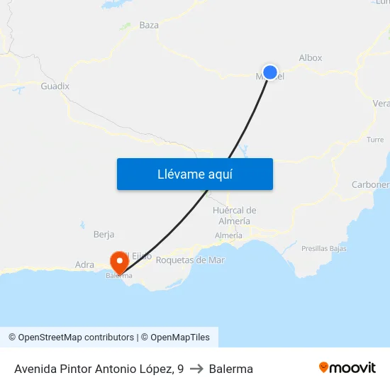 Avenida Pintor Antonio López, 9 to Balerma map