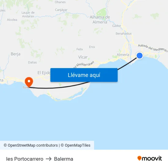 Ies Portocarrero to Balerma map