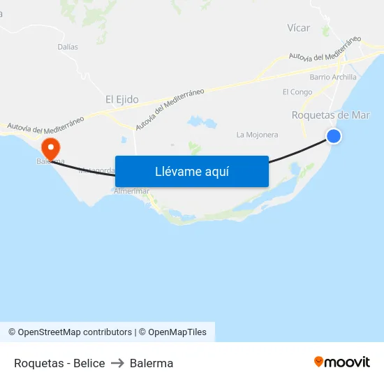 Roquetas - Belice to Balerma map