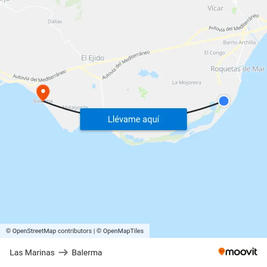 Las Marinas to Balerma map