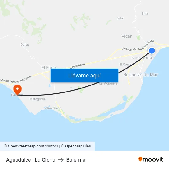 Aguadulce - La Gloria to Balerma map