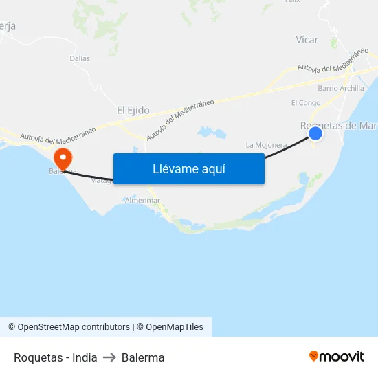 Roquetas - India to Balerma map