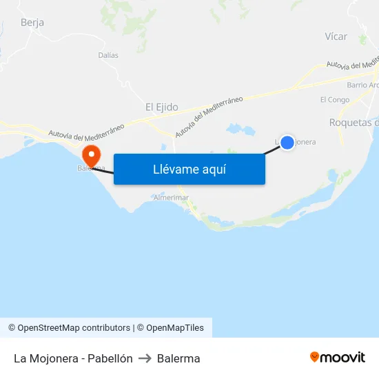 La Mojonera - Pabellón to Balerma map