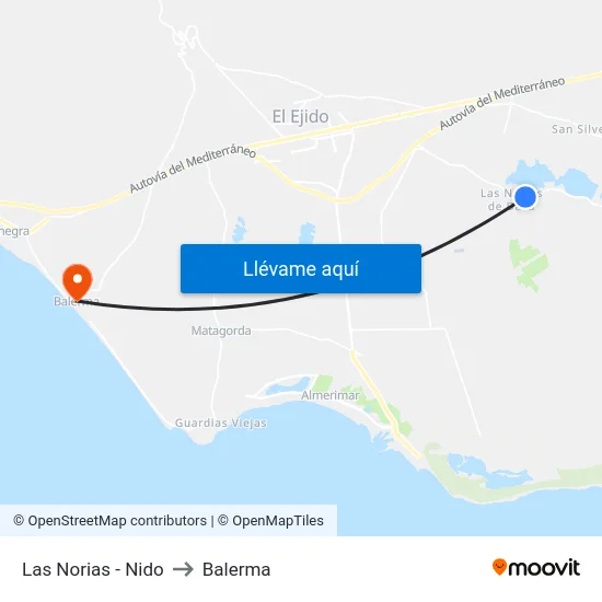 Las Norias - Nido to Balerma map