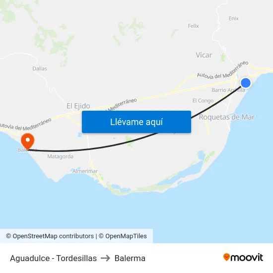Aguadulce - Tordesillas to Balerma map