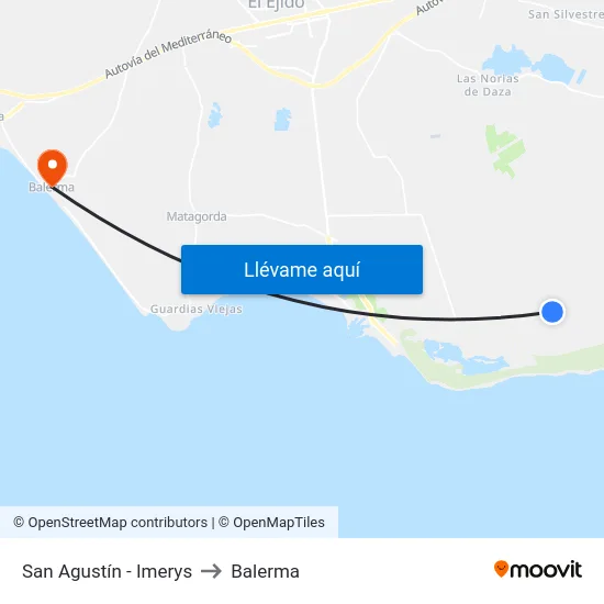 San Agustín - Imerys to Balerma map